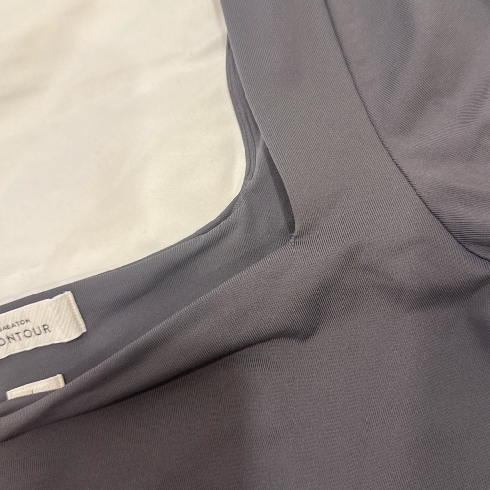 Babaton Contour Square Neck Long Sleeve Crop Top Gray Large Minimalist Clean - Picture 5 of 9